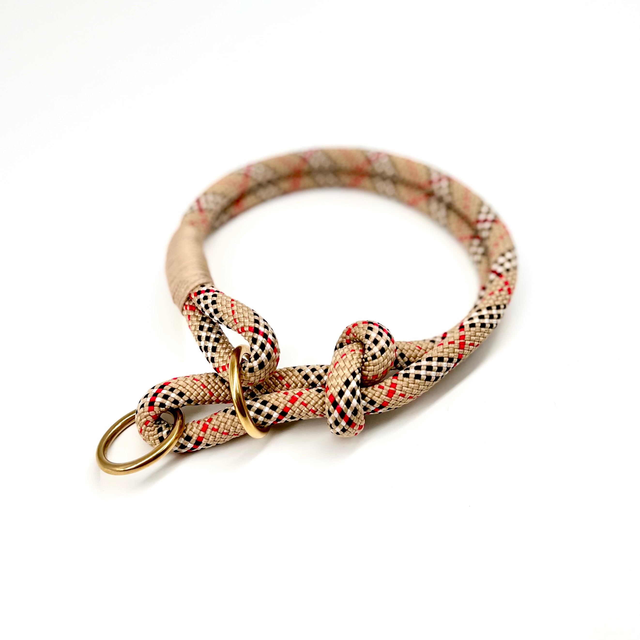 Tau-Zugstopp Halsband "Morgenrot" - creme-schwarz-rot gemustert