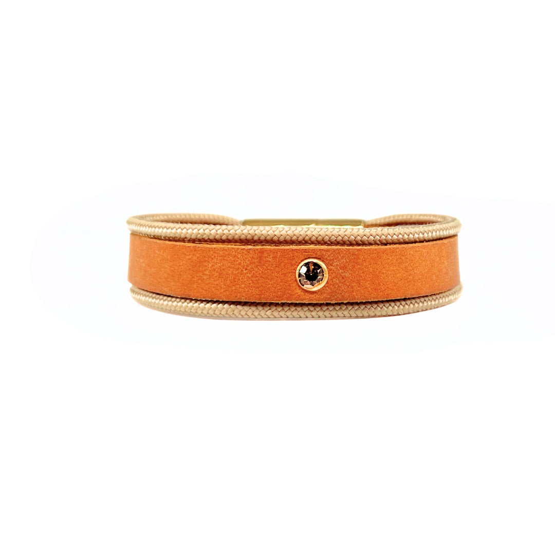Partnerlook - Seelenband „Streifzug“ - Halsband und Armband - Cognac Leder x Creme
