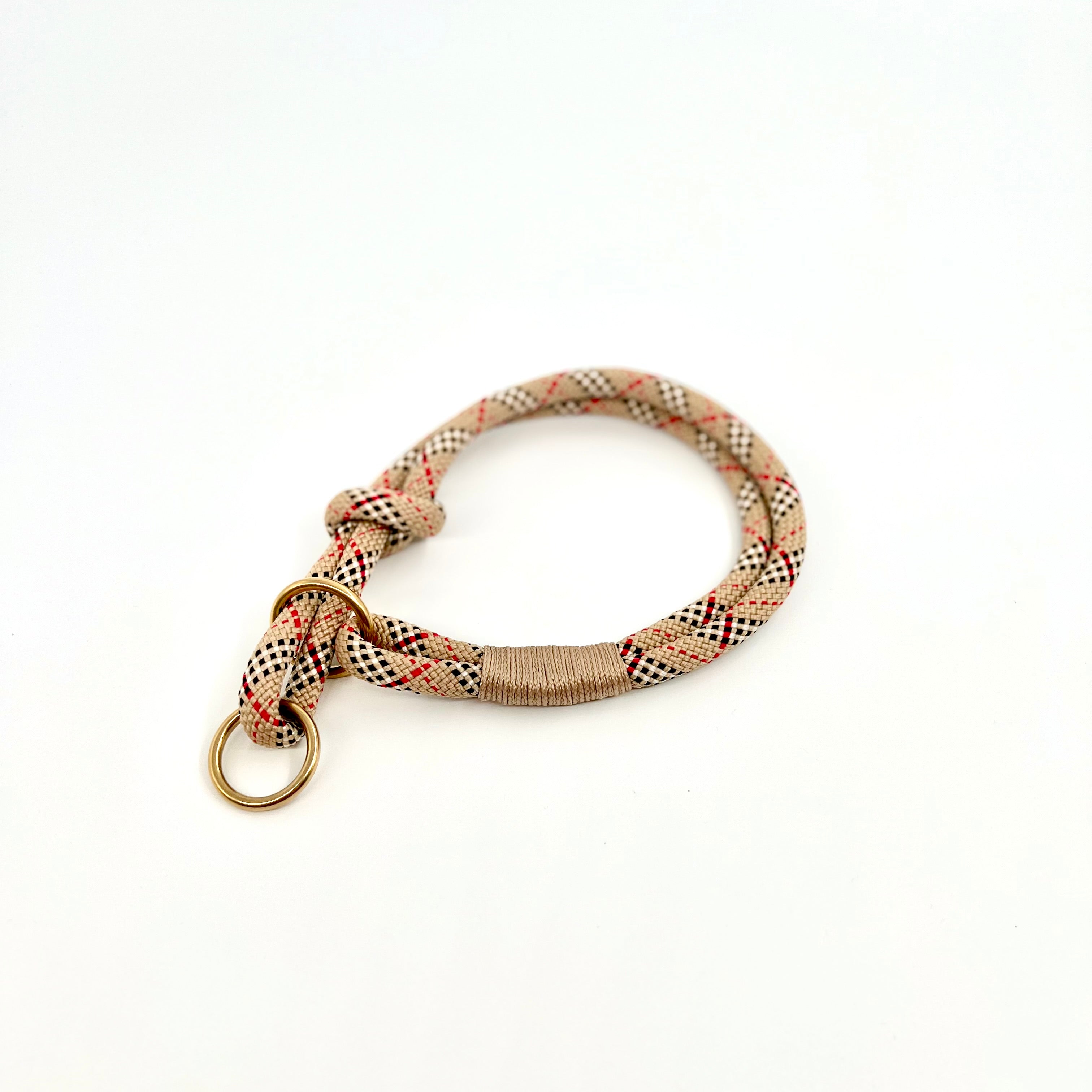 Tau-Zugstopp Halsband "Morgenrot" - creme-schwarz-rot gemustert