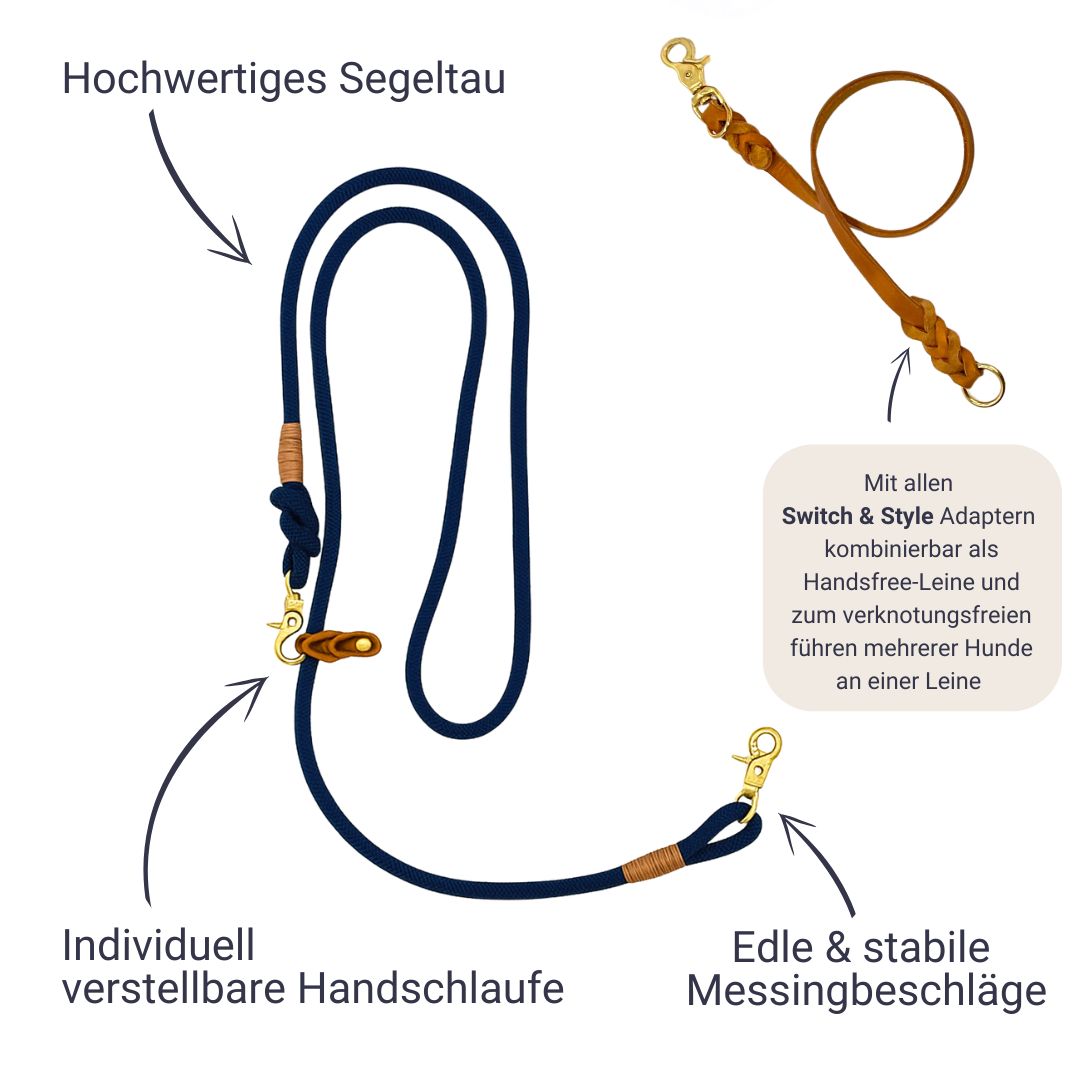 Tau-Leine "Waldgold" | Dunkelblau-Cognac