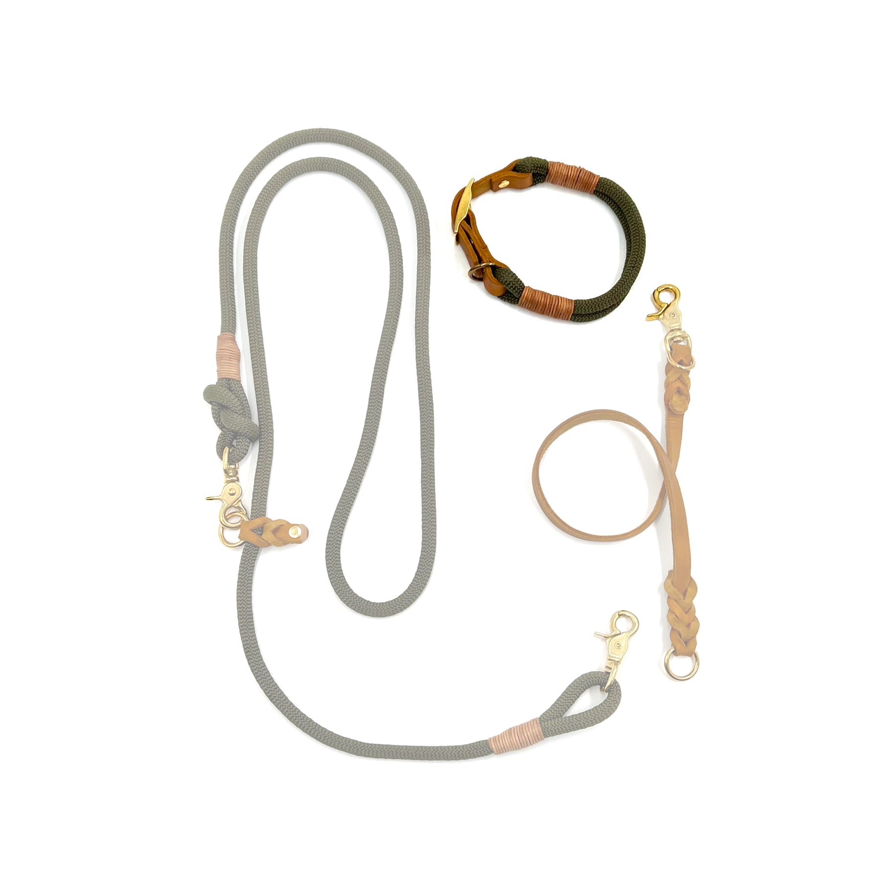 Tau-Halsband "Waldgold" - Waldgrün & Cognac Leder