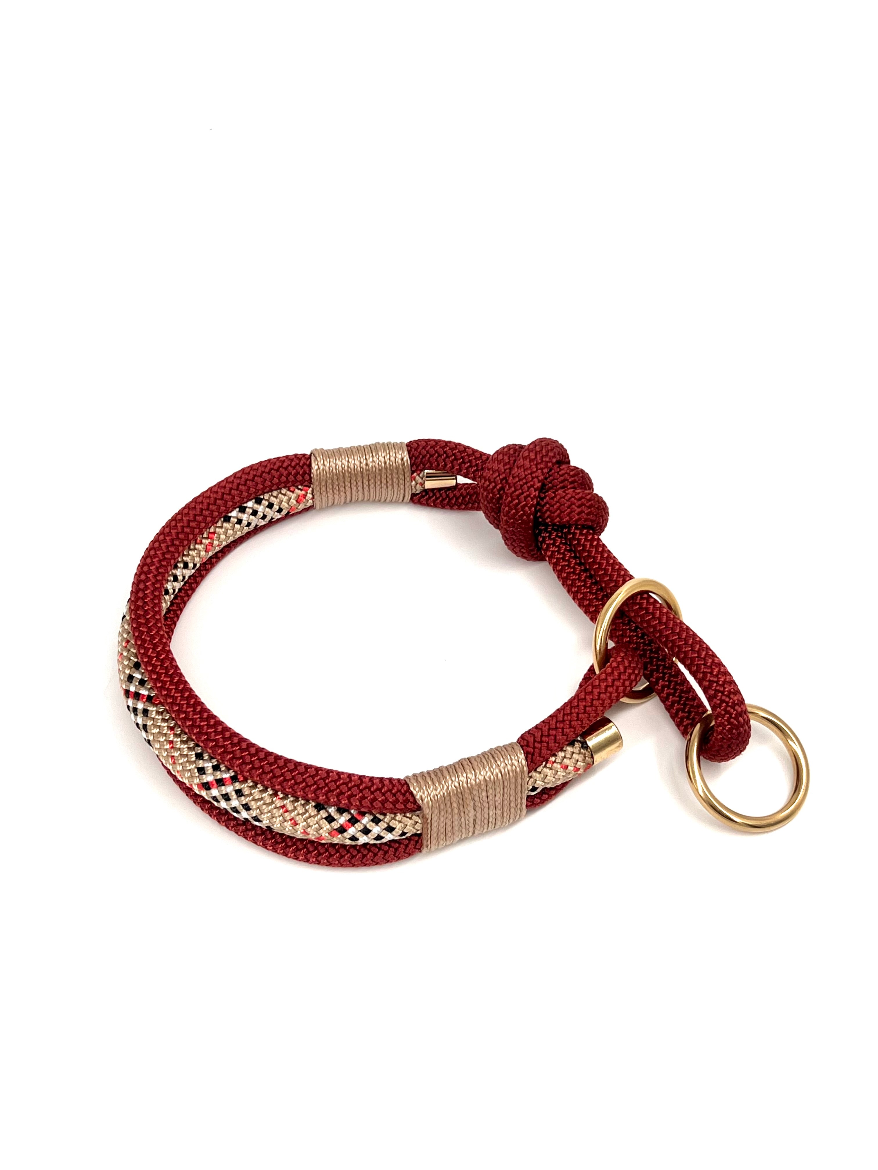 Tau-Zugstopp Halsband "Abendrot" - Kupfer - Creme gemustert