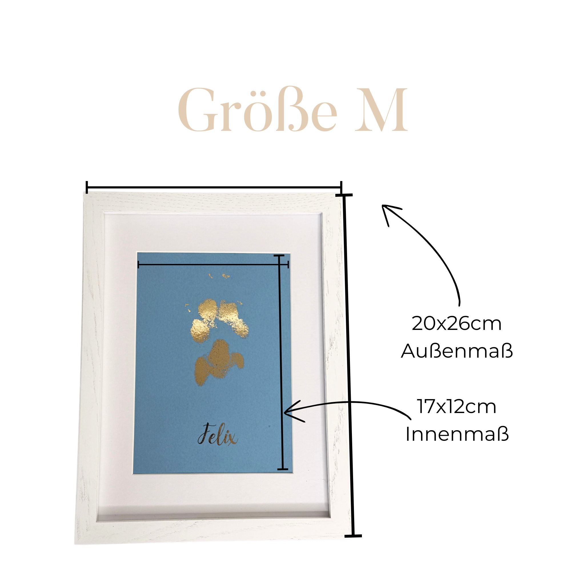 Personalisierter Pfotenabdruck in Gold - gerahmt - Größe M - 20x26cm