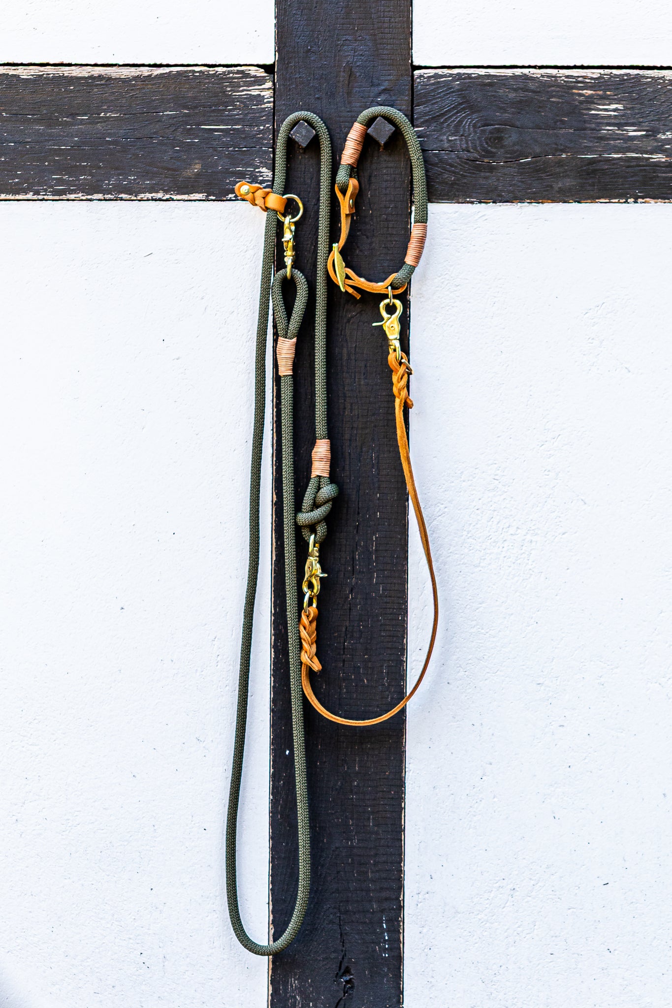 SET - Tauleine und Halsband "Waldgold" - waldgrün & cognac