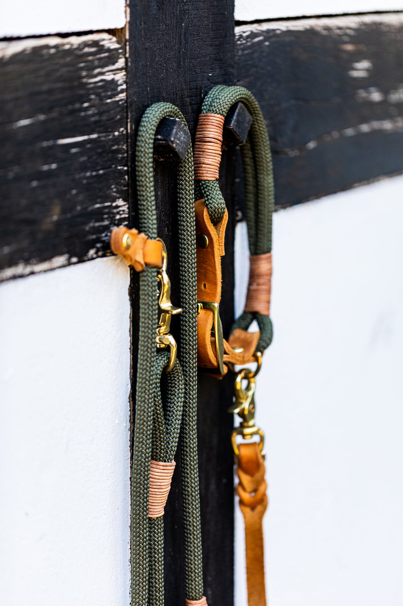 SET - Tauleine und Halsband "Waldgold" - waldgrün & cognac