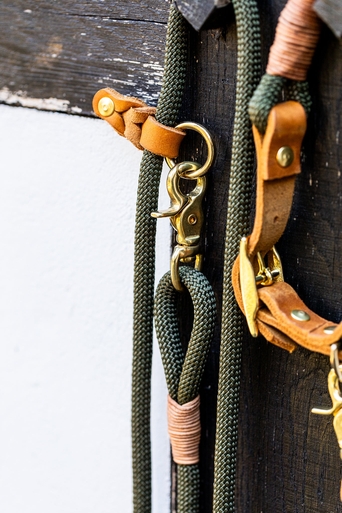 SET - Tauleine und Halsband "Waldgold" - waldgrün & cognac