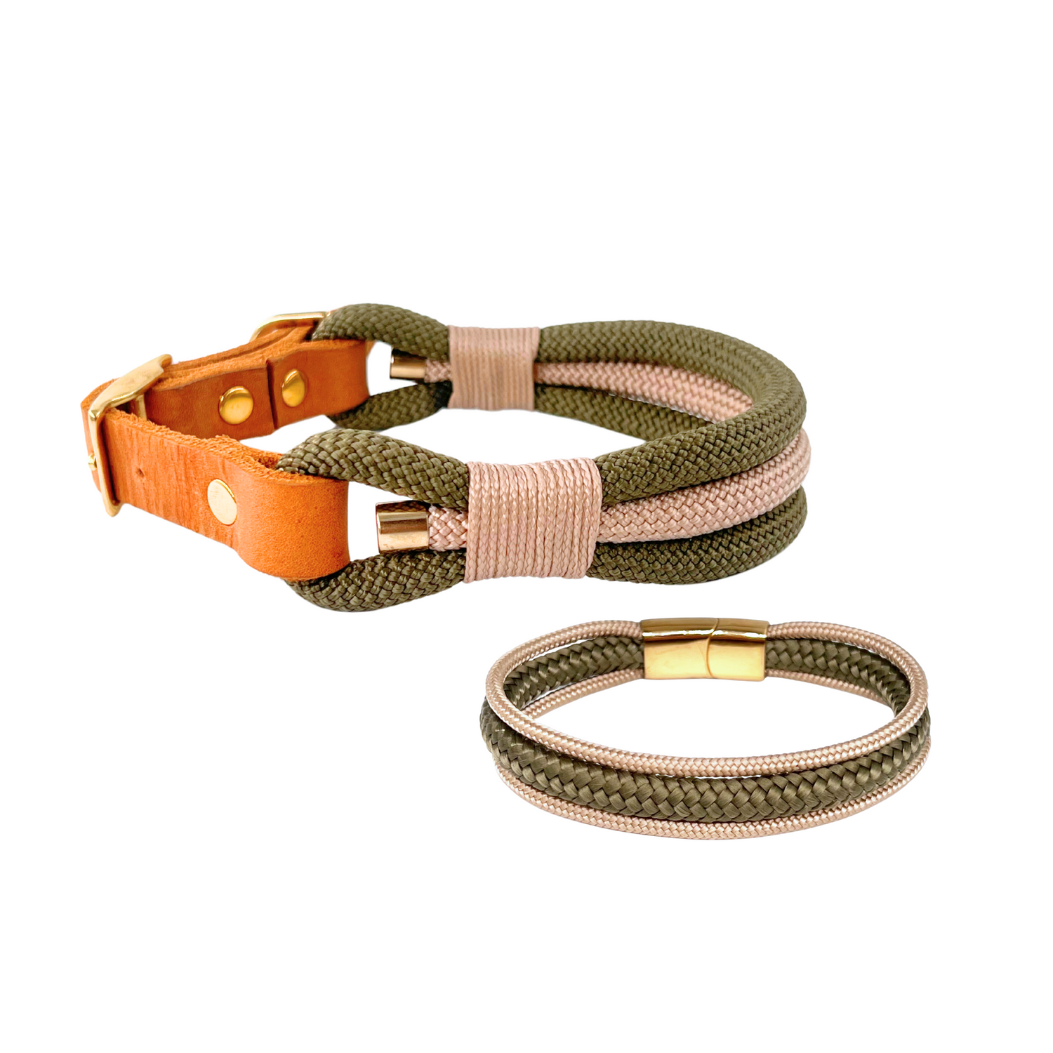 Partnerlook - Seelenband „Nordlicht“ - Halsband und Armband - Oliv-Creme