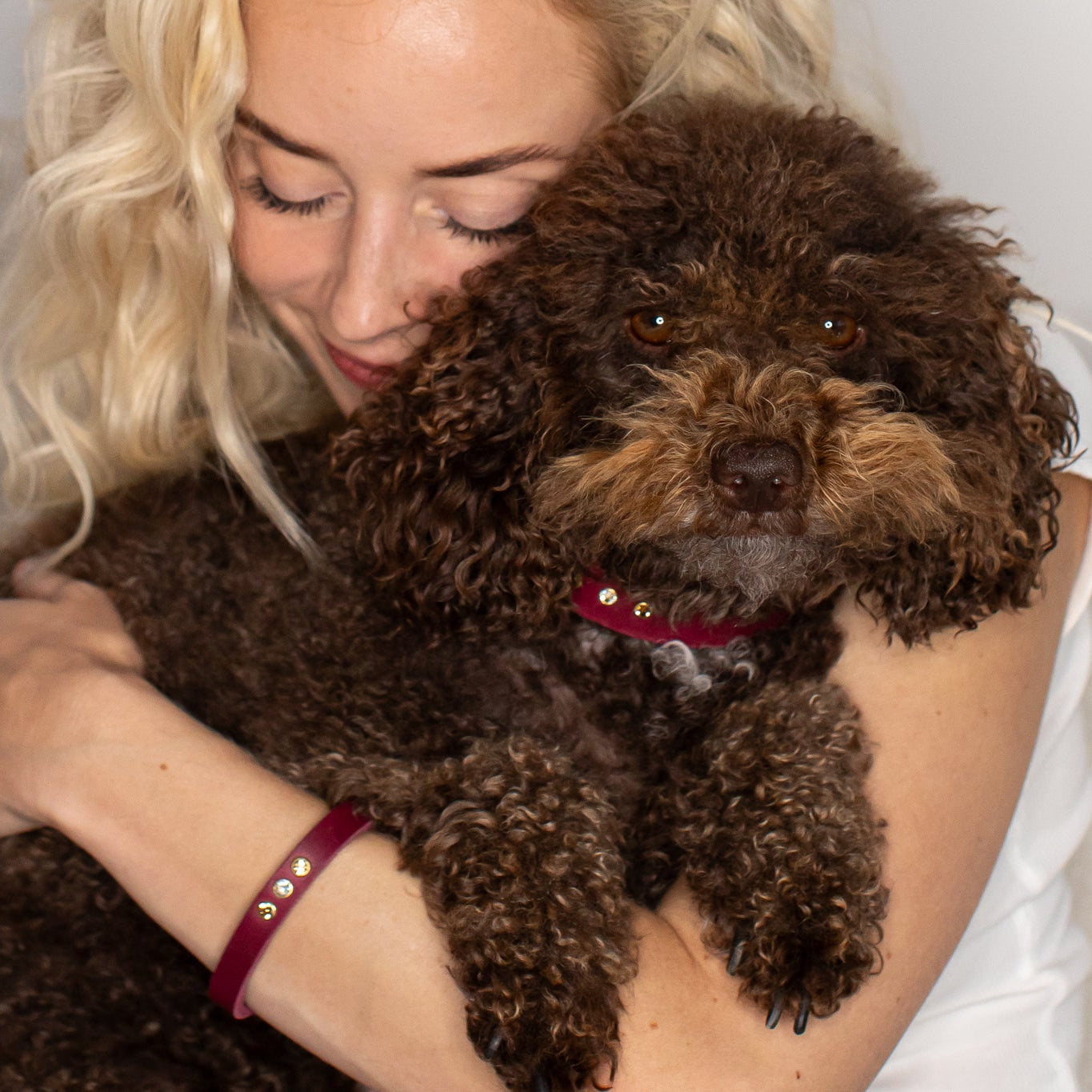 Partnerlook Set - Tova - Bordeaux Leder STRASS - Halsband und Armband