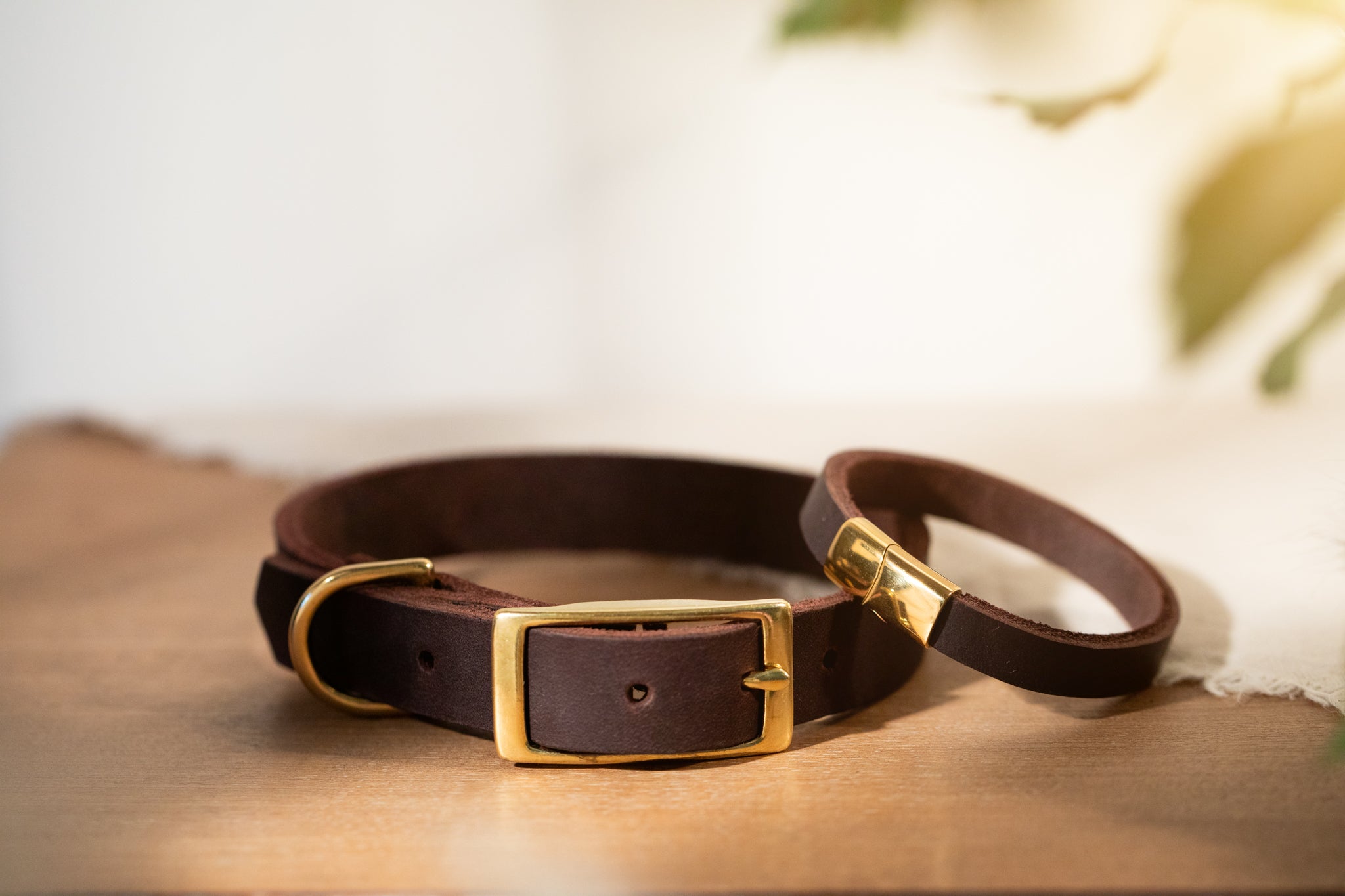 Partnerlook Set - Tova - Mocca Leder PUR - Halsband und Armband