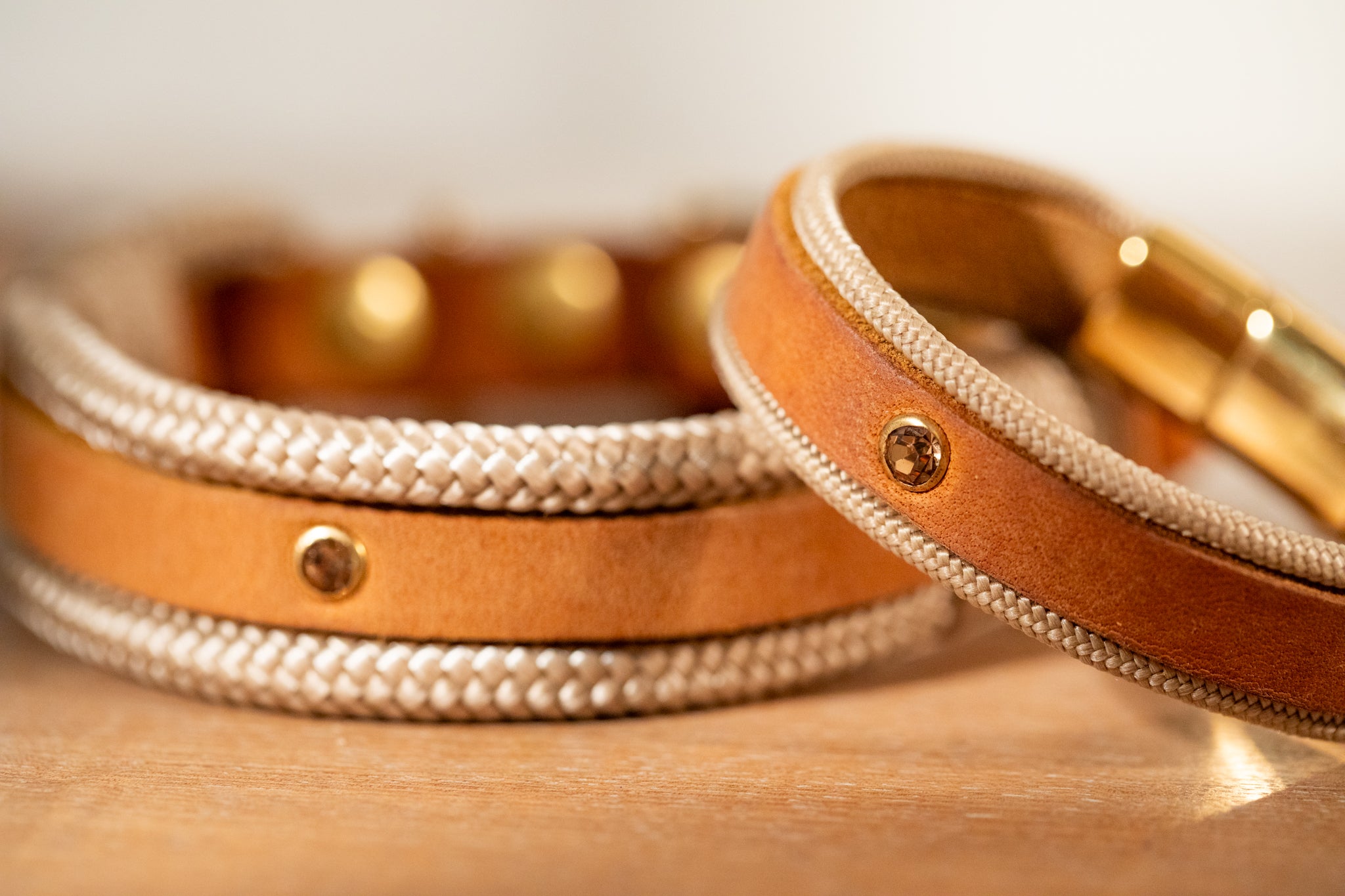 Partnerlook Set - "Lykke" cognac Leder x creme - Halsband und Armband