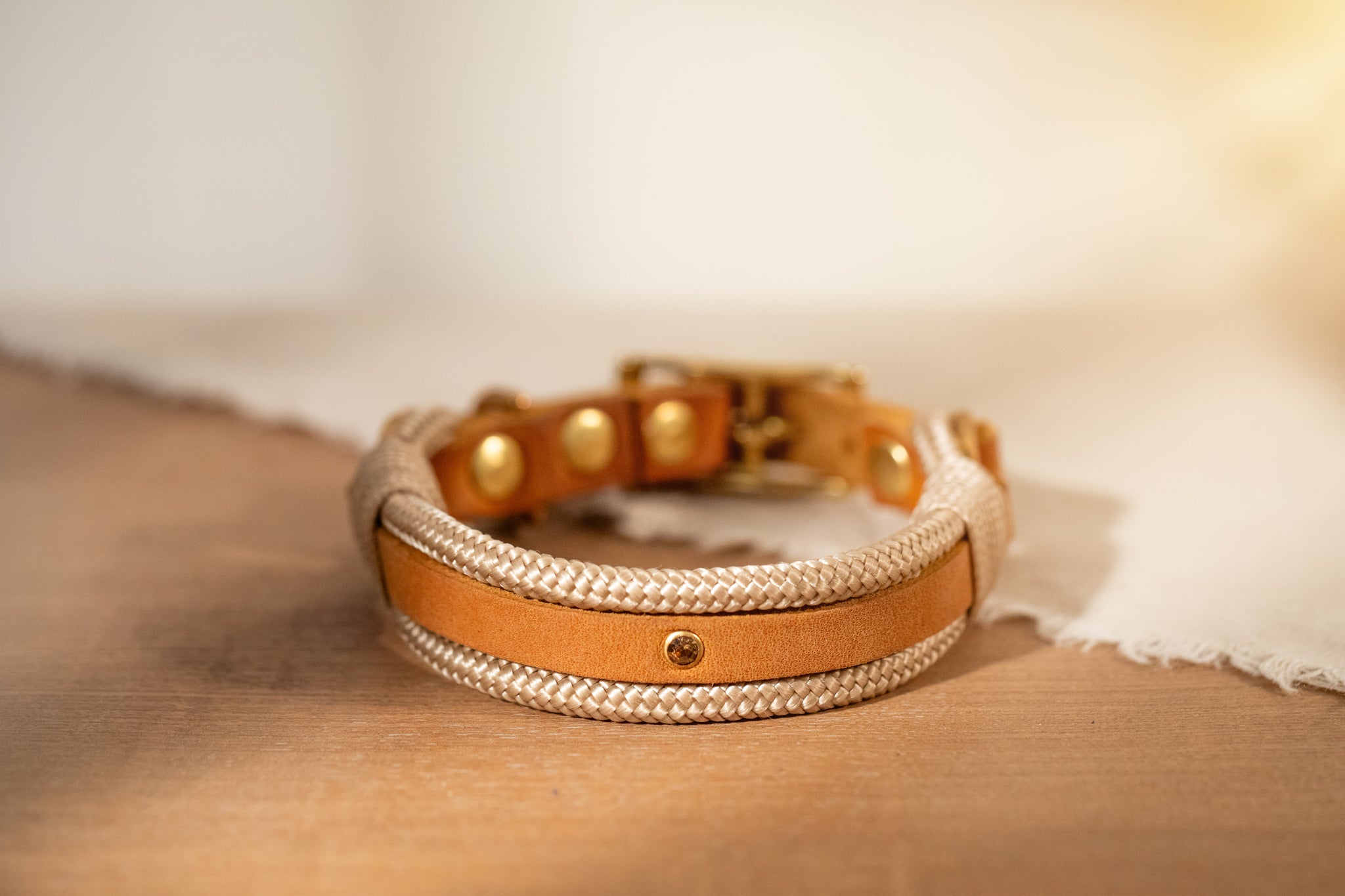Partnerlook Set - "Lykke" cognac Leder x creme - Halsband und Armband