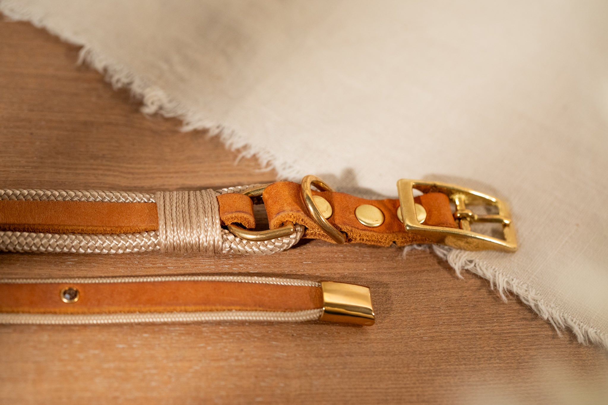 Partnerlook Set - "Lykke" cognac Leder x creme - Halsband und Armband
