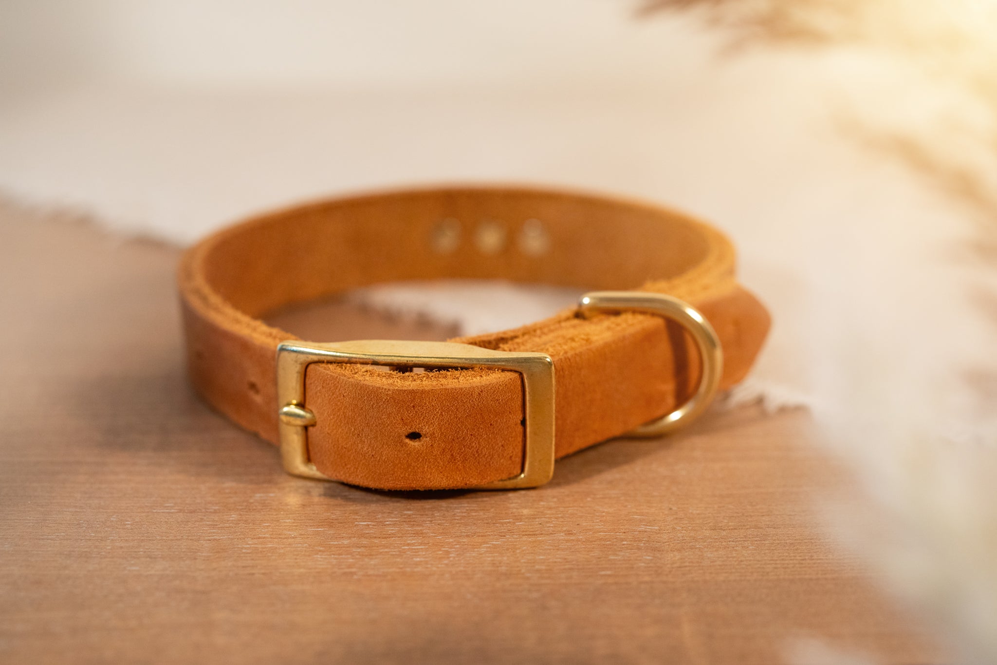 Partnerlook Set - „Weitblick“ - Halsband und Armband - Cognac Leder mit Strassnieten