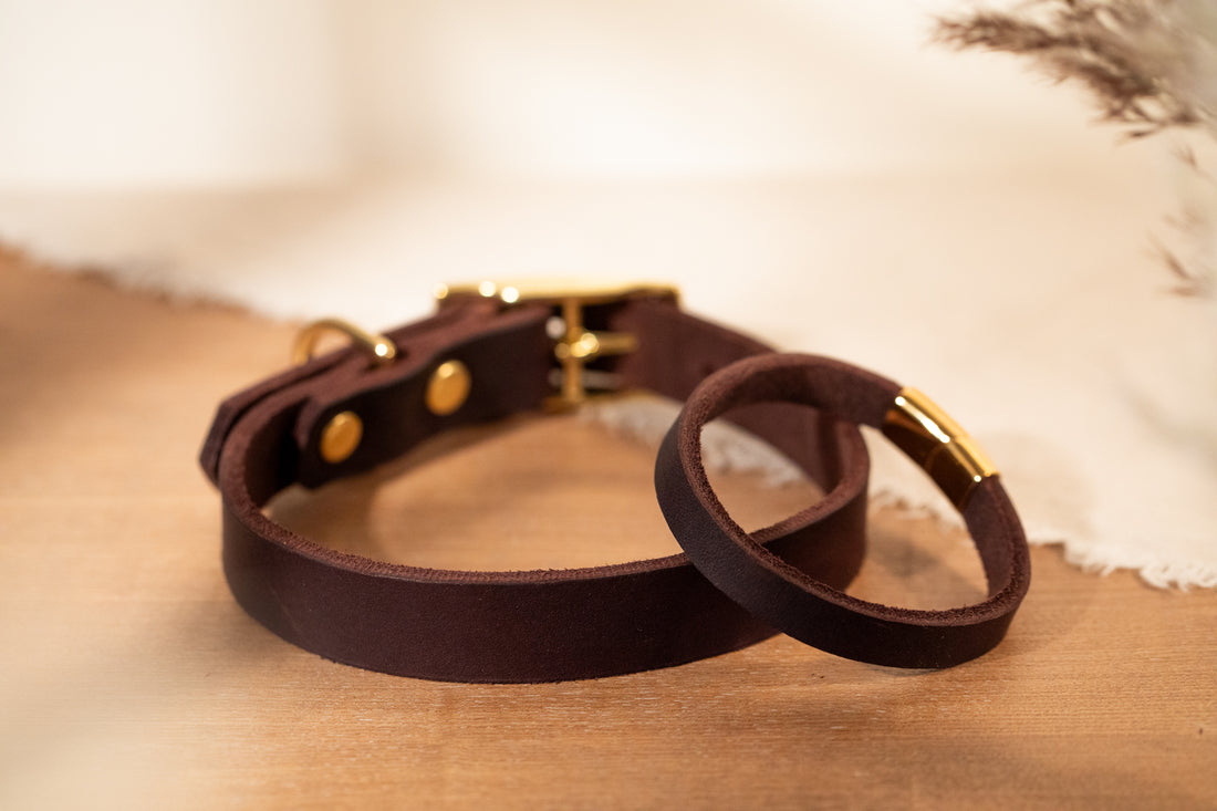 Partnerlook Set - Tova - Mocca Leder PUR - Halsband und Armband