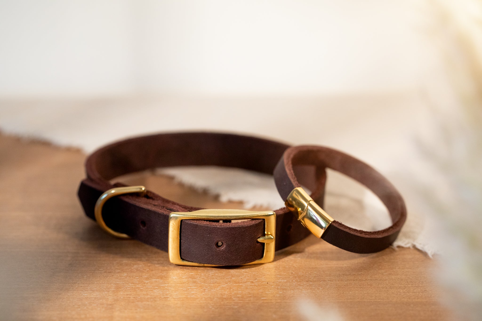 Partnerlook Set - Tova - Mocca Leder PUR - Halsband und Armband