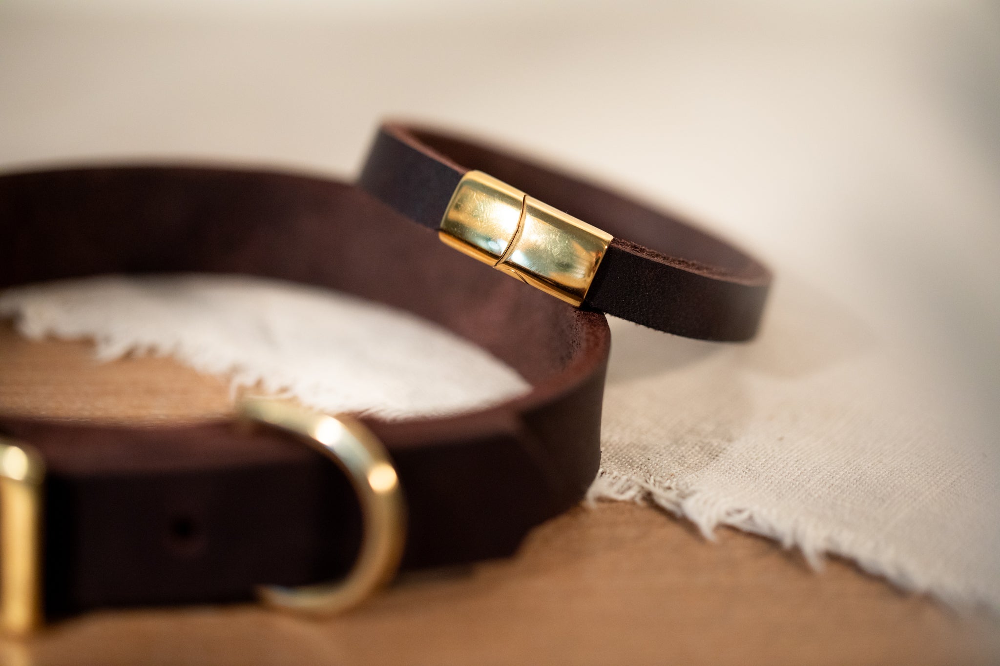 Partnerlook Set - Tova - Mocca Leder PUR - Halsband und Armband