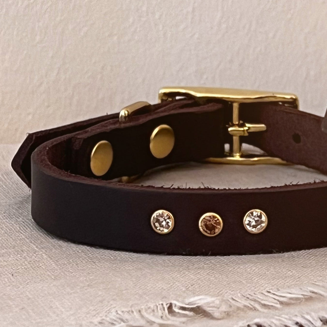 Partnerlook Set - Tova - Mocca Leder STRASS - Halsband und Armband