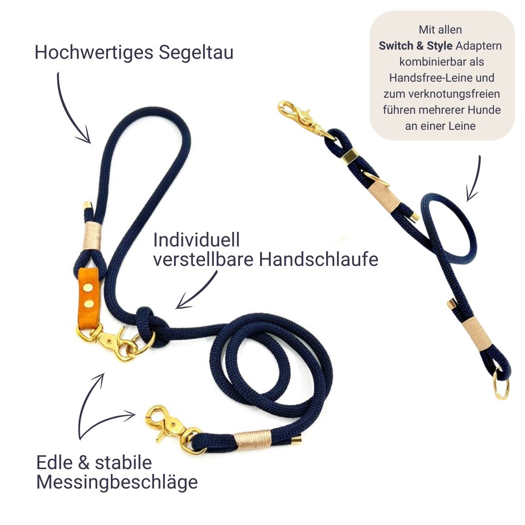 Tauleine Dunkelblau Creme, Tau Hundeleine marine