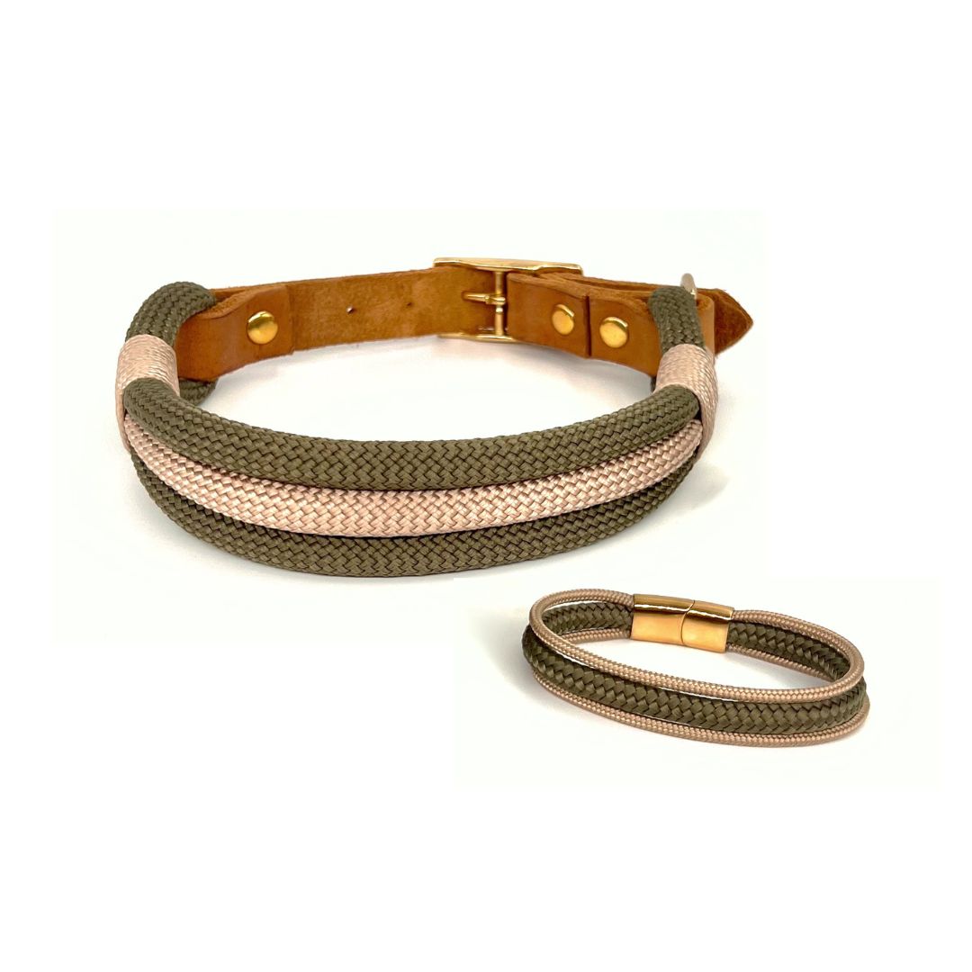 Partnerlook - Seelenband „Nordlicht“ - Halsband und Armband - Oliv-Creme