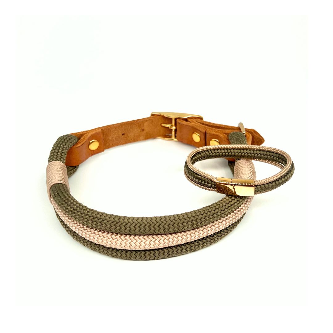 Partnerlook - Seelenband „Nordlicht“ - Halsband und Armband - Oliv-Creme