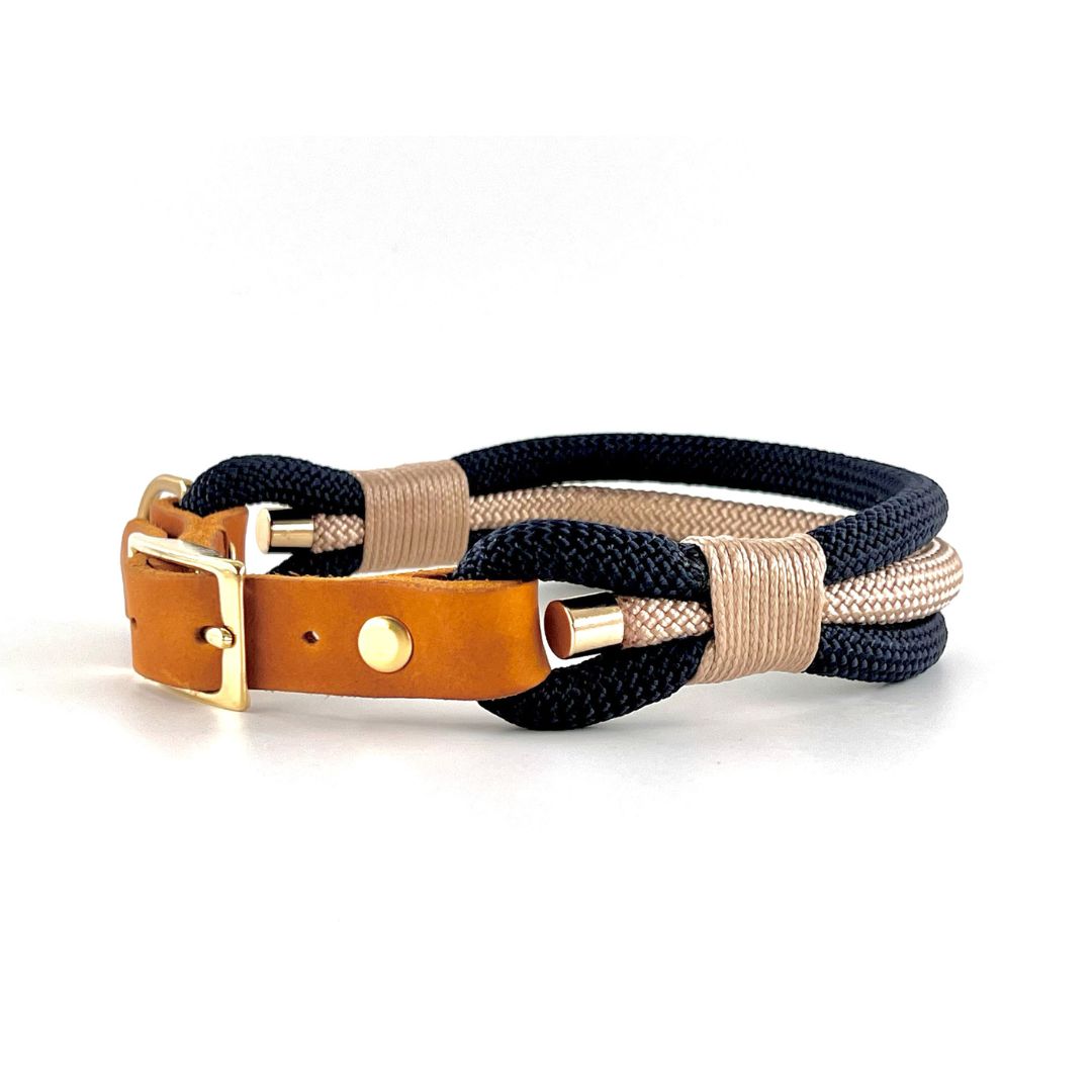 Partnerlook - Seelenband „Nordlicht“ - Halsband und Armband - Dunkelblau-Creme