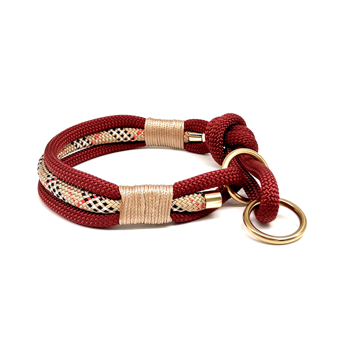 Tau-Zugstopp Halsband "Abendrot" - Kupfer - Creme gemustert