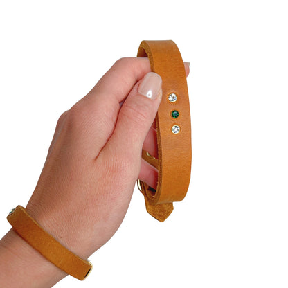 Partnerlook - Seelenband „Weitblick“ - Halsband und Armband - Cognac Leder mit Strassnieten