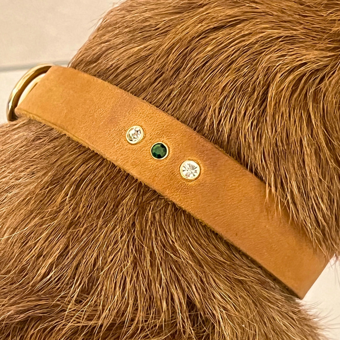 Partnerlook - Seelenband „Weitblick“ - Halsband und Armband - Cognac Leder mit Strassnieten