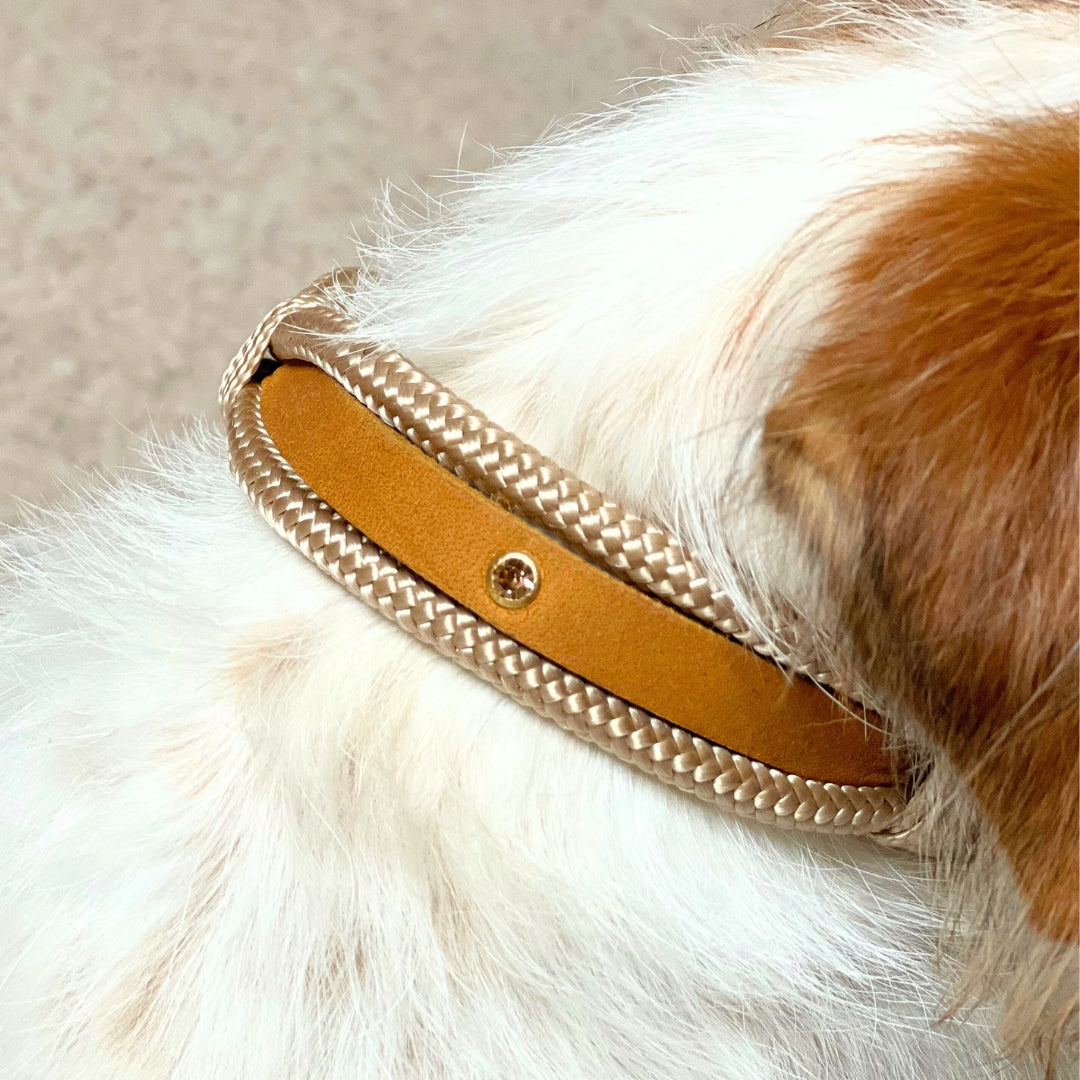 Partnerlook - Seelenband „Streifzug“ - Halsband und Armband - Cognac Leder x Creme