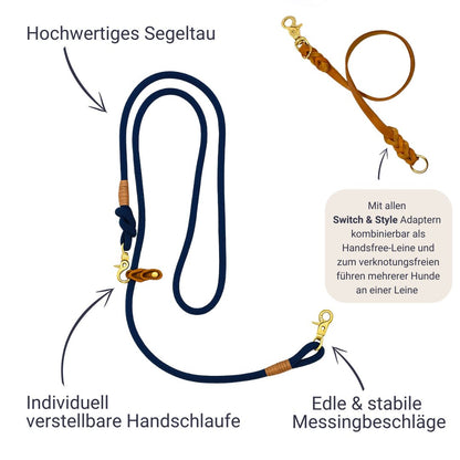 Tau-Leine &quot;Waldgold&quot; | Dunkelblau-Cognac