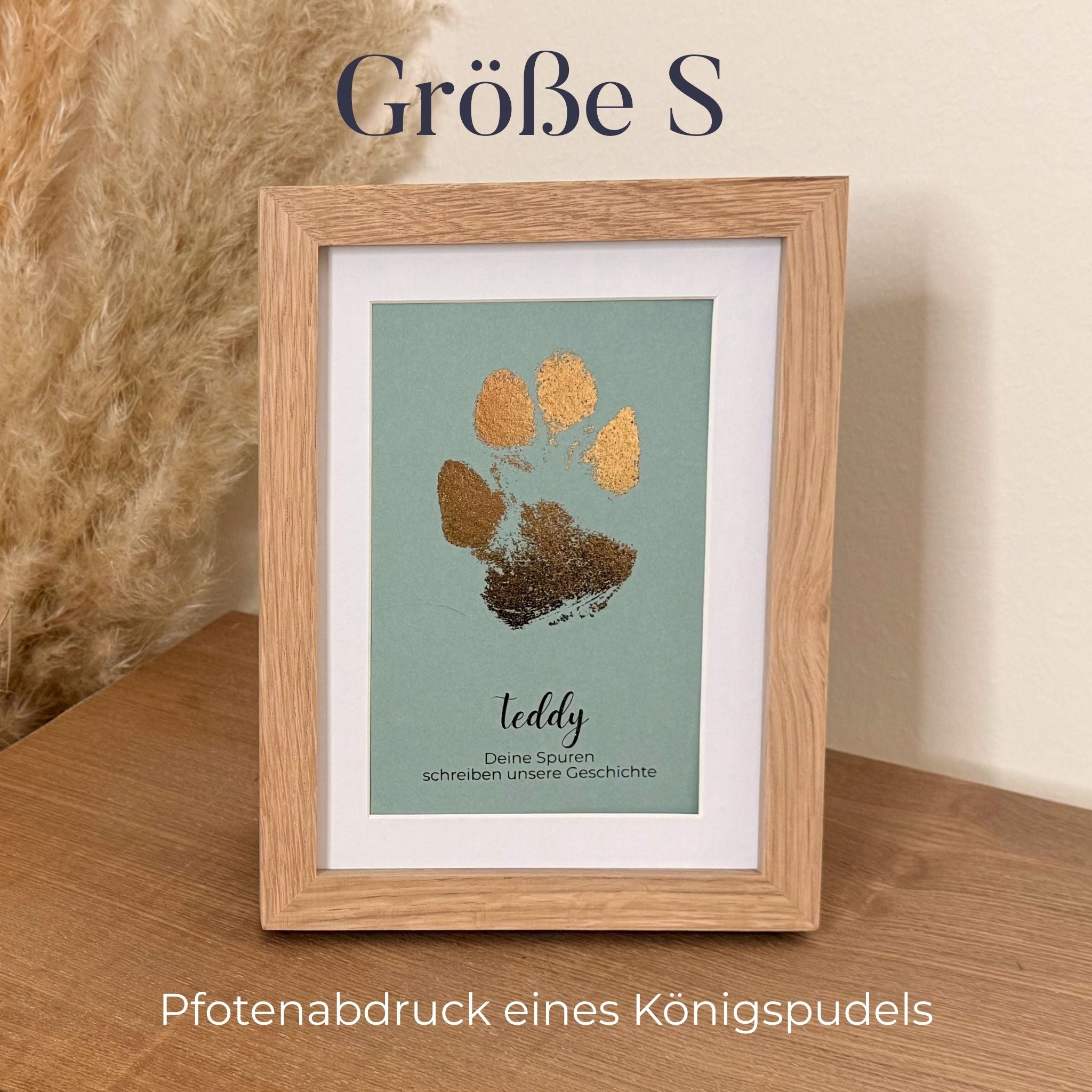 Personalisierter goldener Pfotenabdruck - gerahmt - Größe S - 20x15cm