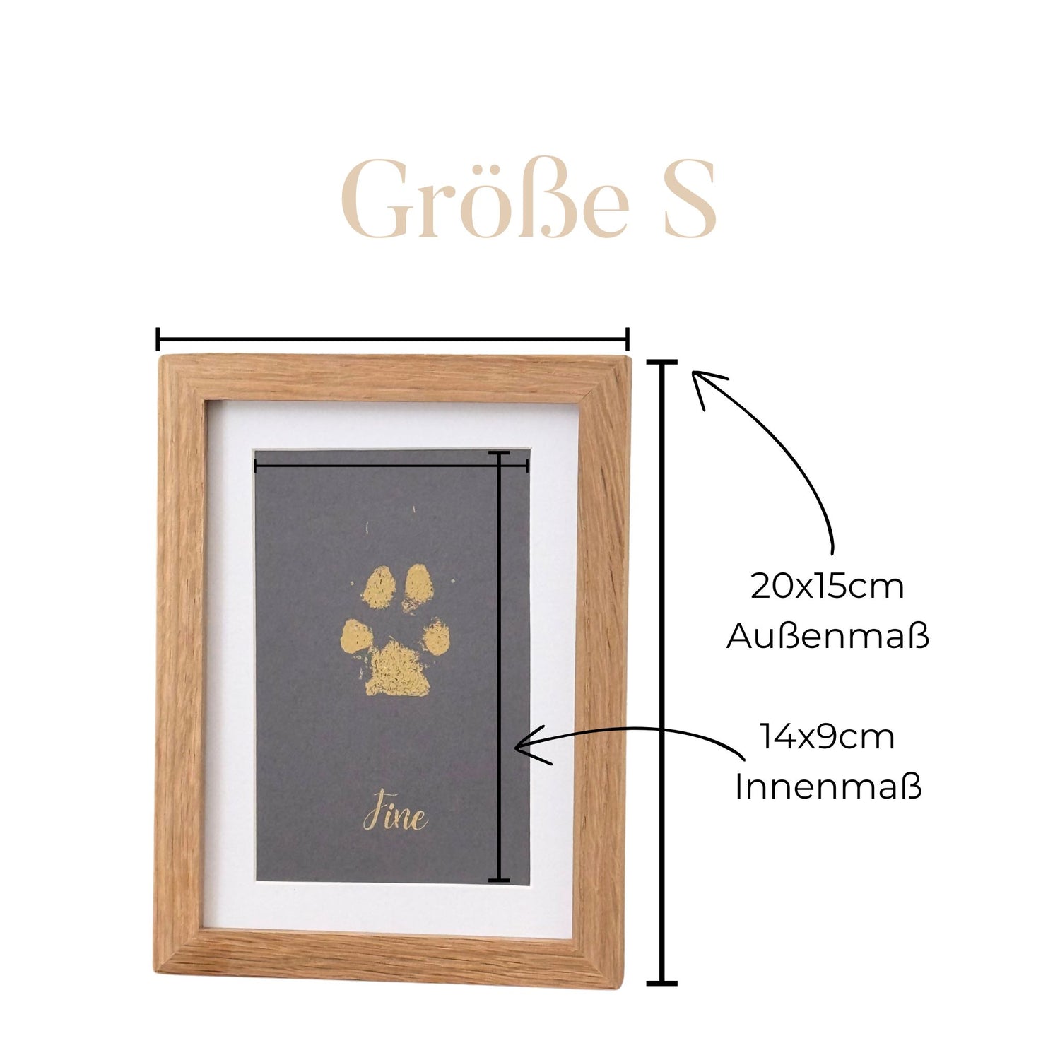 Personalisierter Pfotenabdruck in Gold - gerahmt - Größe S - 20x15cm