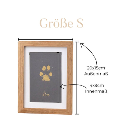 Personalisierter Pfotenabdruck in Gold - gerahmt - Größe S - 20x15cm
