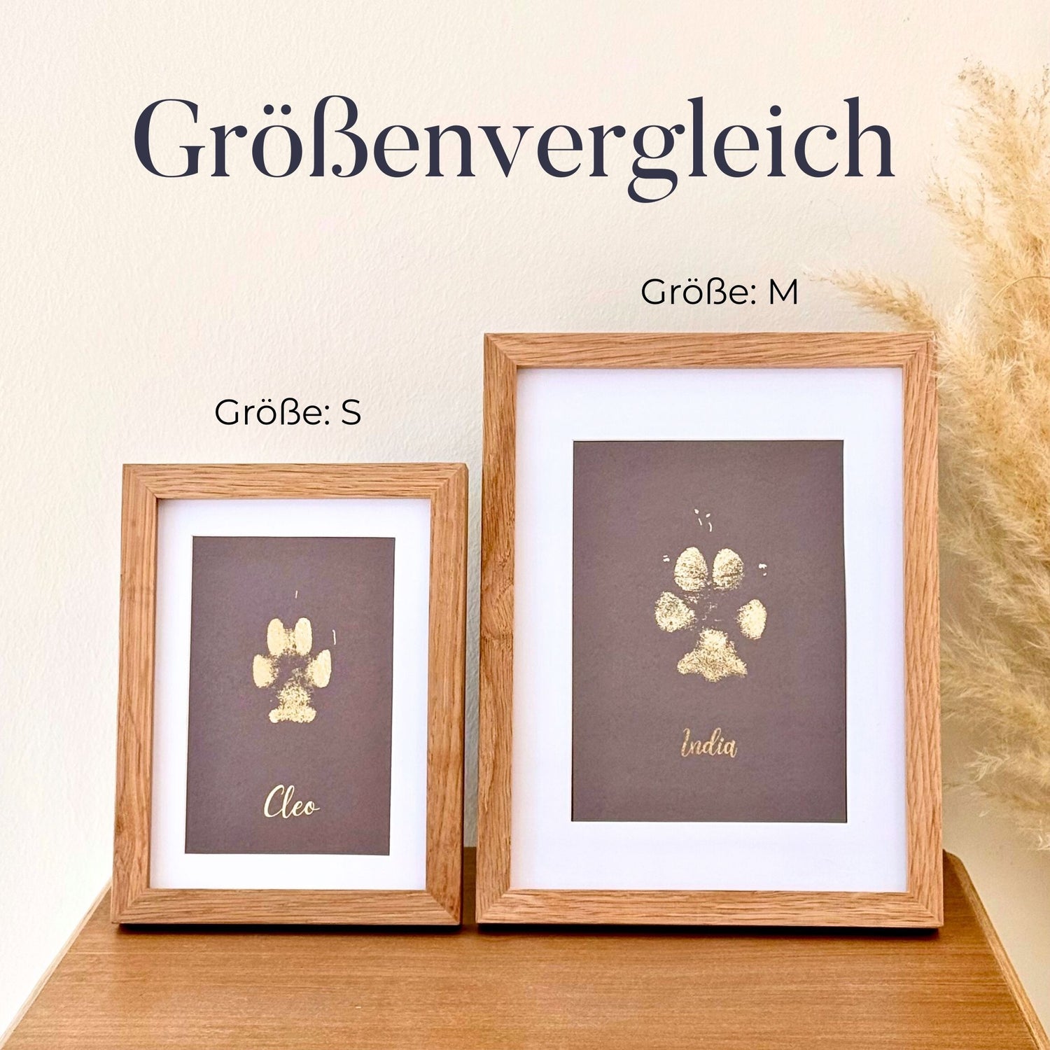 Personalisierter goldener Pfotenabdruck - gerahmt - Größe S - 20x15cm