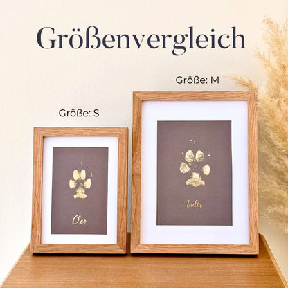 Personalisierter goldener Pfotenabdruck - gerahmt - Größe S - 20x15cm
