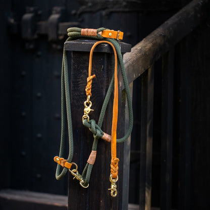 SET - Tauleine und Halsband &quot;Waldgold&quot; - waldgrün &amp; cognac