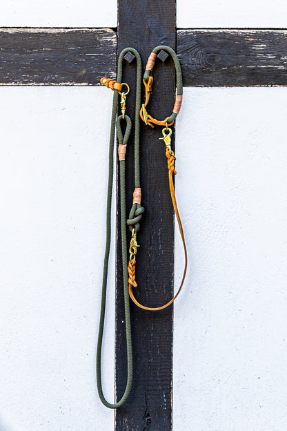 SET - Tauleine und Halsband &quot;Waldgold&quot; - waldgrün &amp; cognac