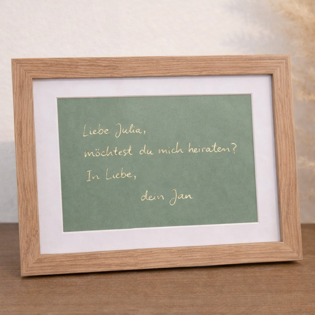 Deine handschriftliche Botschaft veredelt in Gold - gerahmt - Größe S - 20x15cm Rahmen