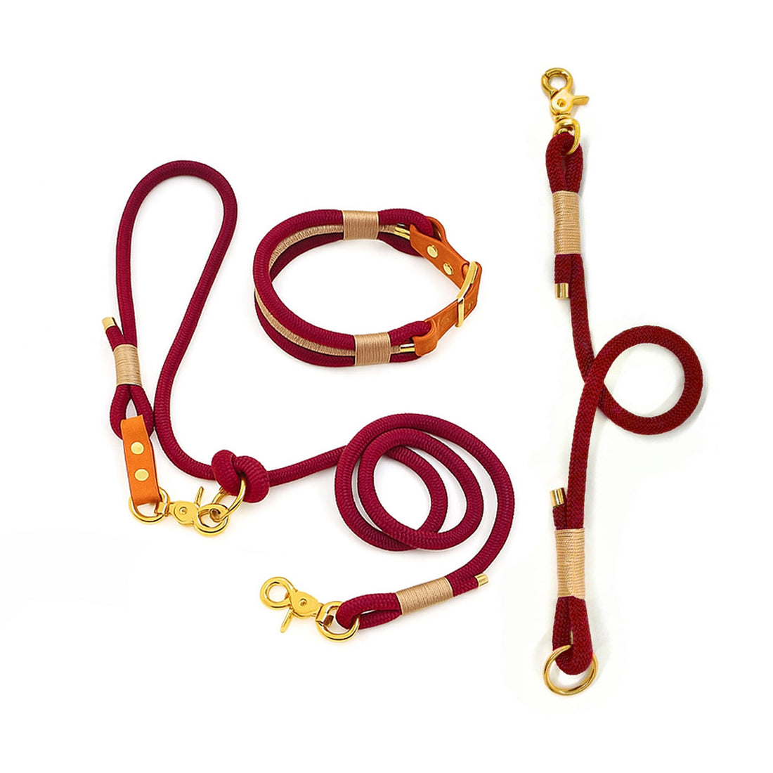 SET - Tauleine und Halsband "Nordlicht" | Bordeaux-Creme