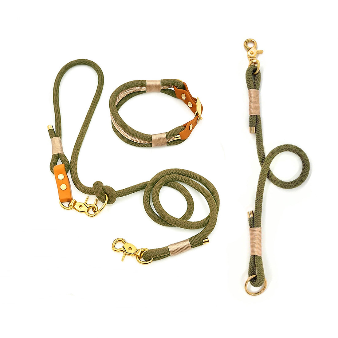 SET - Tauleine und Halsband "Nordlicht" | Oliv-Creme