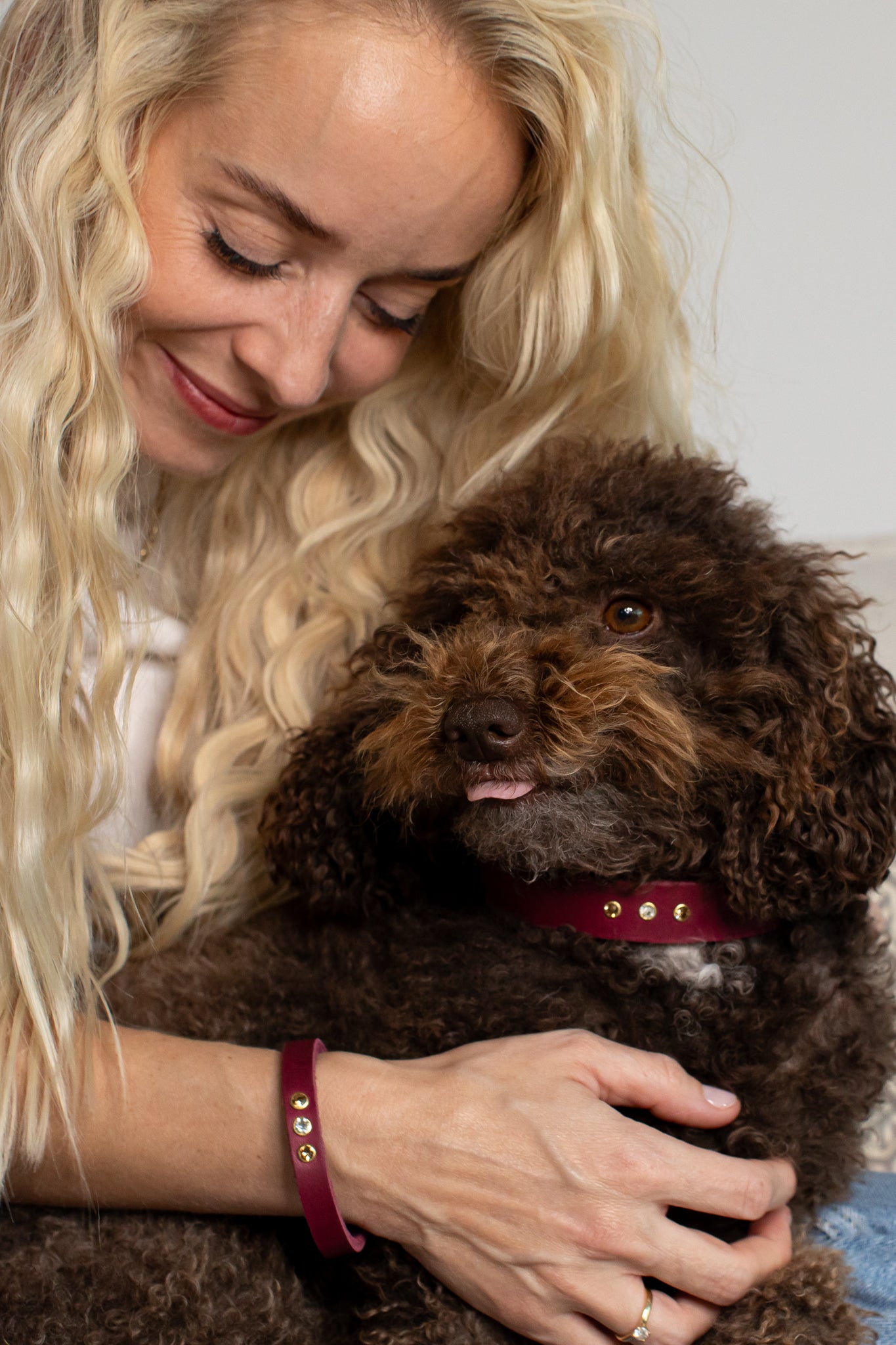 Partnerlook Set - Tova - Bordeaux Leder STRASS - Halsband und Armband