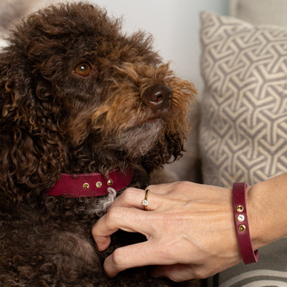 Partnerlook Set - Tova - Bordeaux Leder STRASS - Halsband und Armband