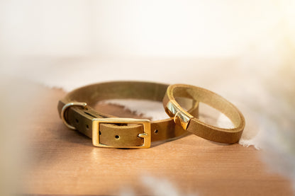 Partnerlook Set - Tova - Oliv Leder PUR - Halsband und Armband