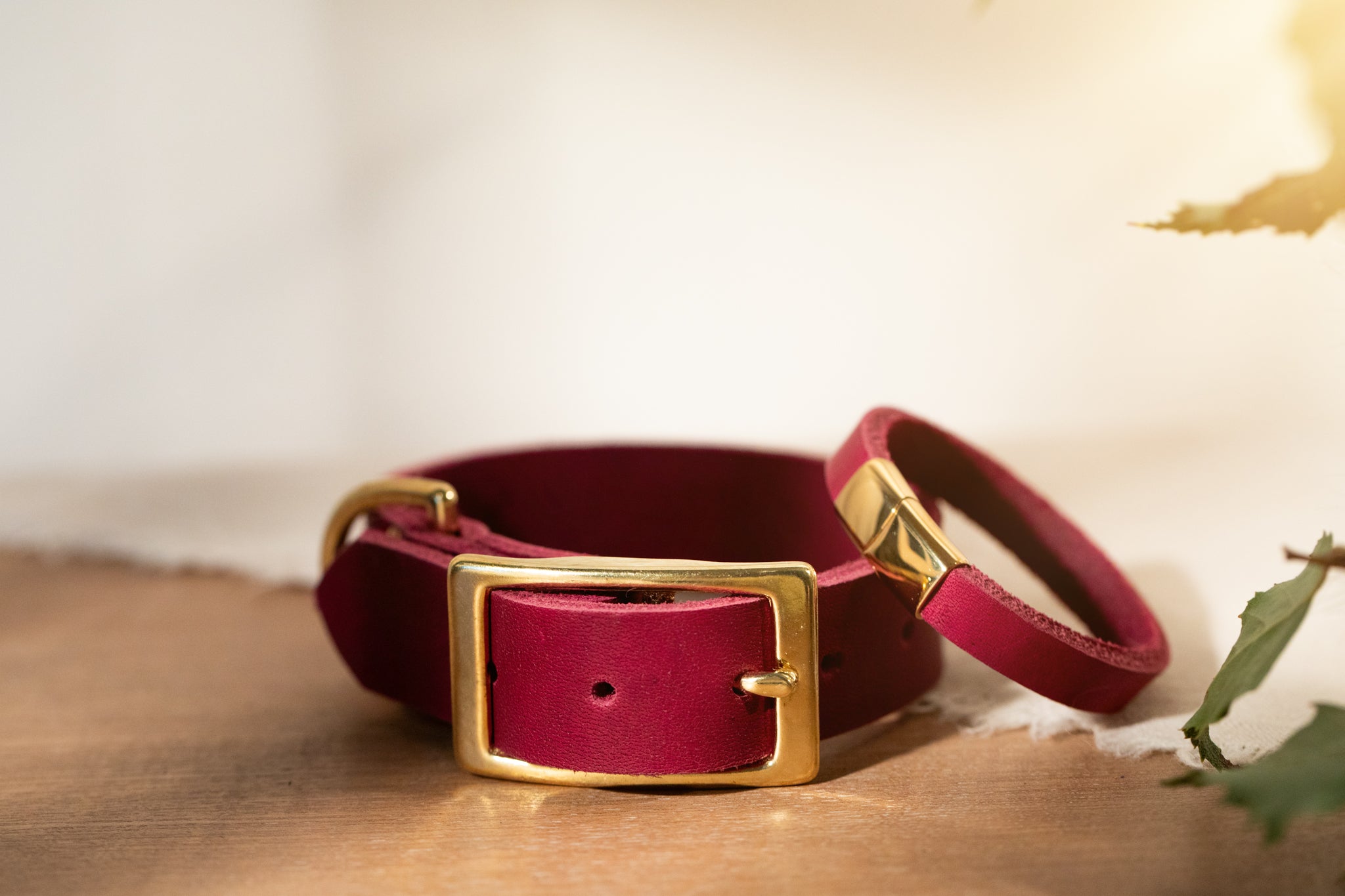 Partnerlook Set - Tova - Bordeaux Leder PUR - Halsband und Armband