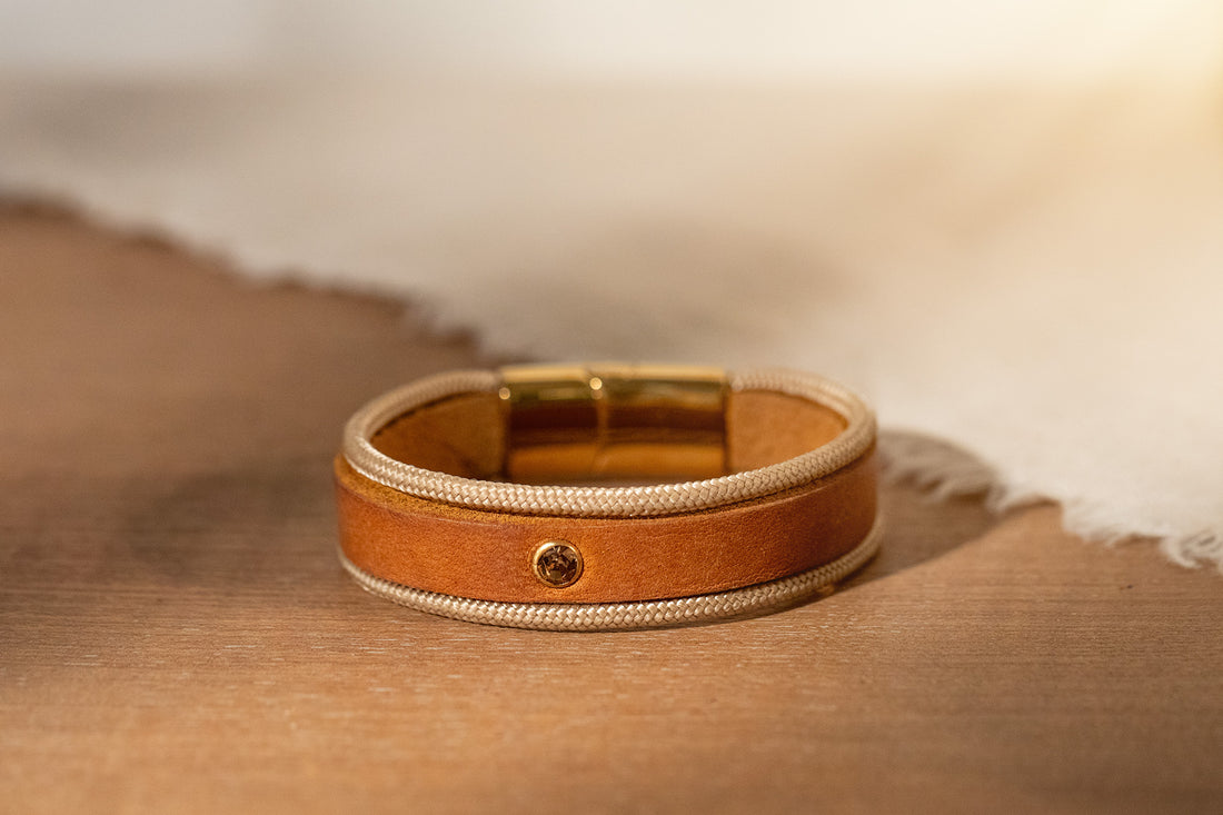 Armband - &quot;Lykke&quot; cognac Leder x creme