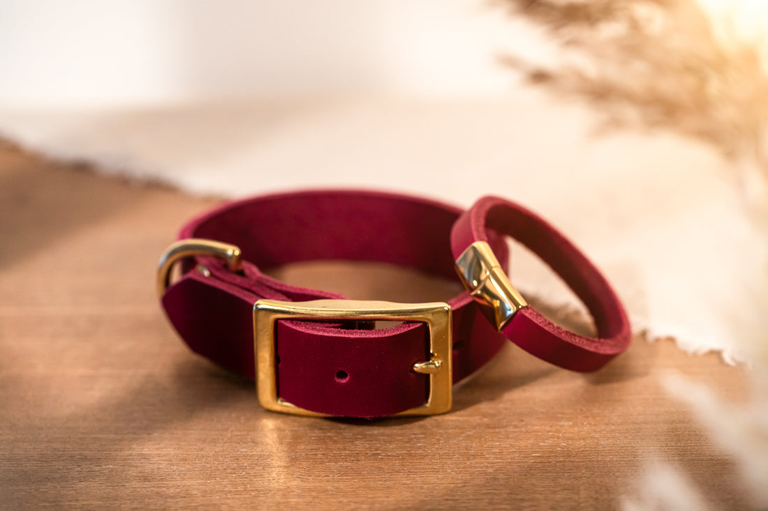 Partnerlook Set - Tova - Bordeaux Leder PUR - Halsband und Armband