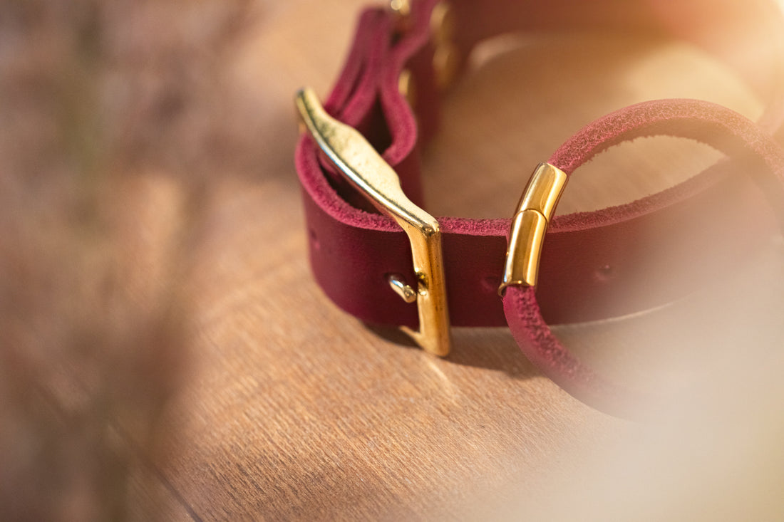 Partnerlook Set - Tova - Bordeaux Leder PUR - Halsband und Armband