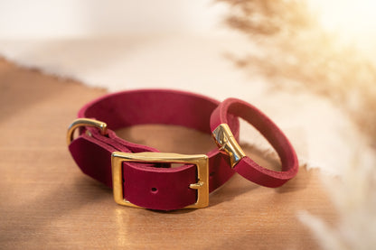 Partnerlook Set - Tova - Bordeaux Leder PUR - Halsband und Armband