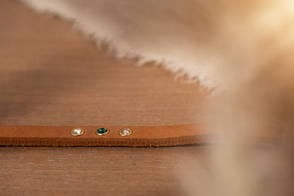 Partnerlook Set - „Weitblick“ - Halsband und Armband - Cognac Leder mit Strassnieten