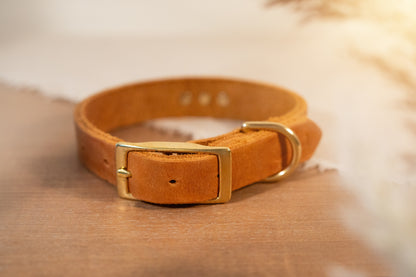 Partnerlook Set - „Weitblick“ - Halsband und Armband - Cognac Leder mit Strassnieten